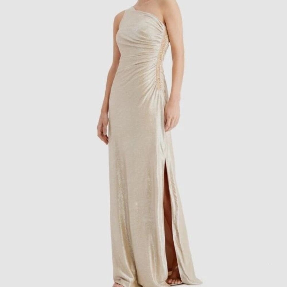 Wedding Guest  Women's Size 10 Gold One Shoulder Mother Of Bride/Groom